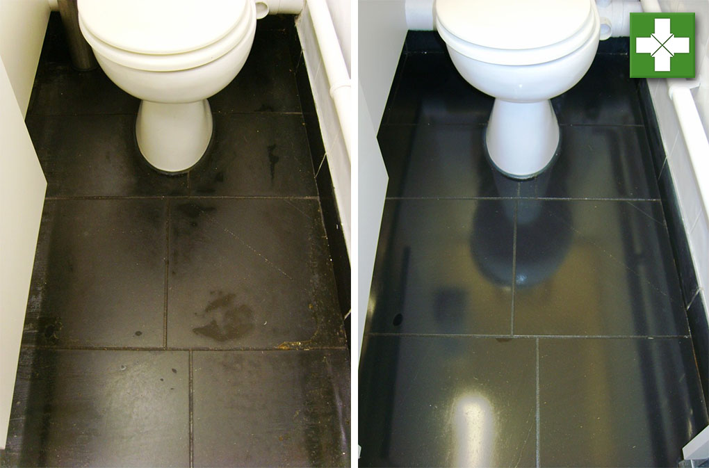 Black Honed Slate Tiled Floor in Ambleside Pub Toilet