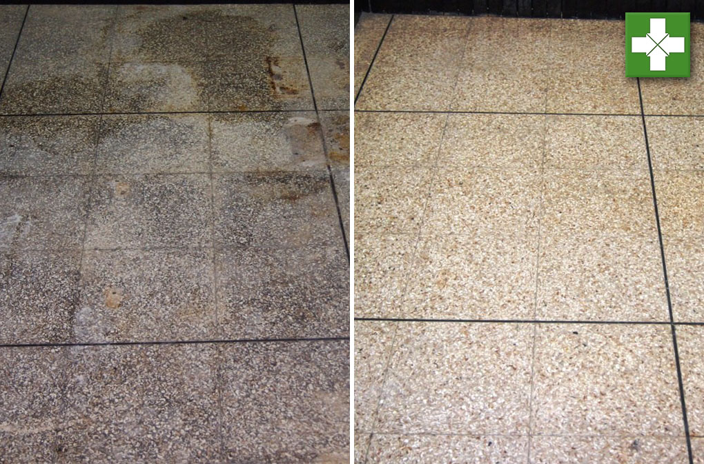 Commerical Grade Terrazzo Floor restored at Wigan Chip Shop