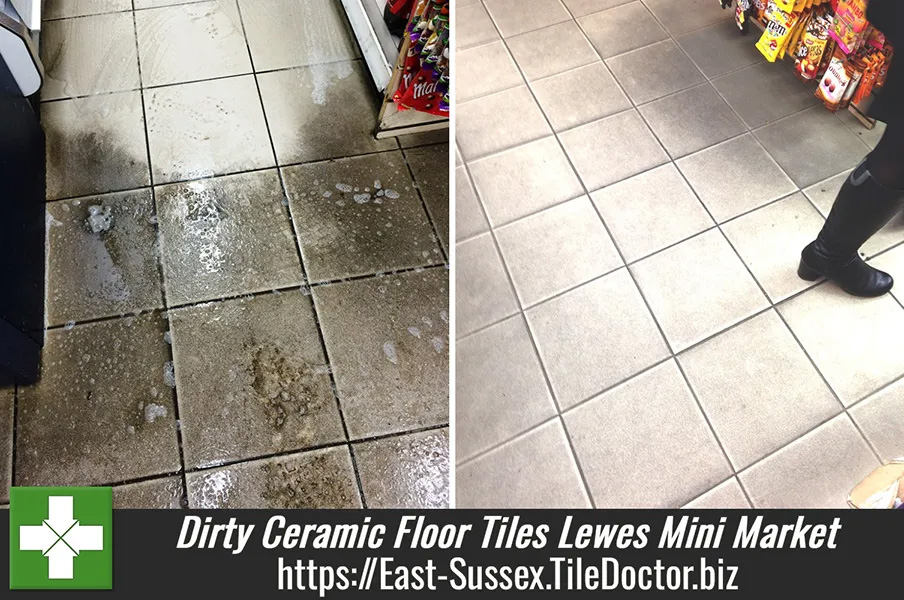 Cleaning Dirty Ceramic Floor Tiles in Lewes Mini Market