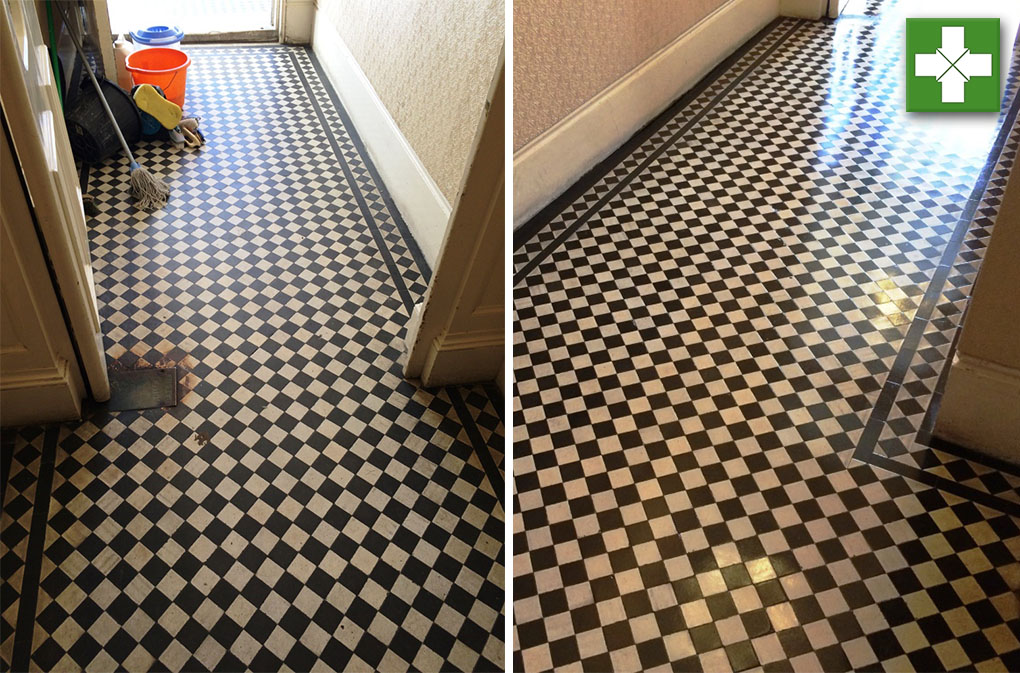 Cleaning And Sealing A Victorian Tiled Floor In An Office In Palmeira Square, Brighton