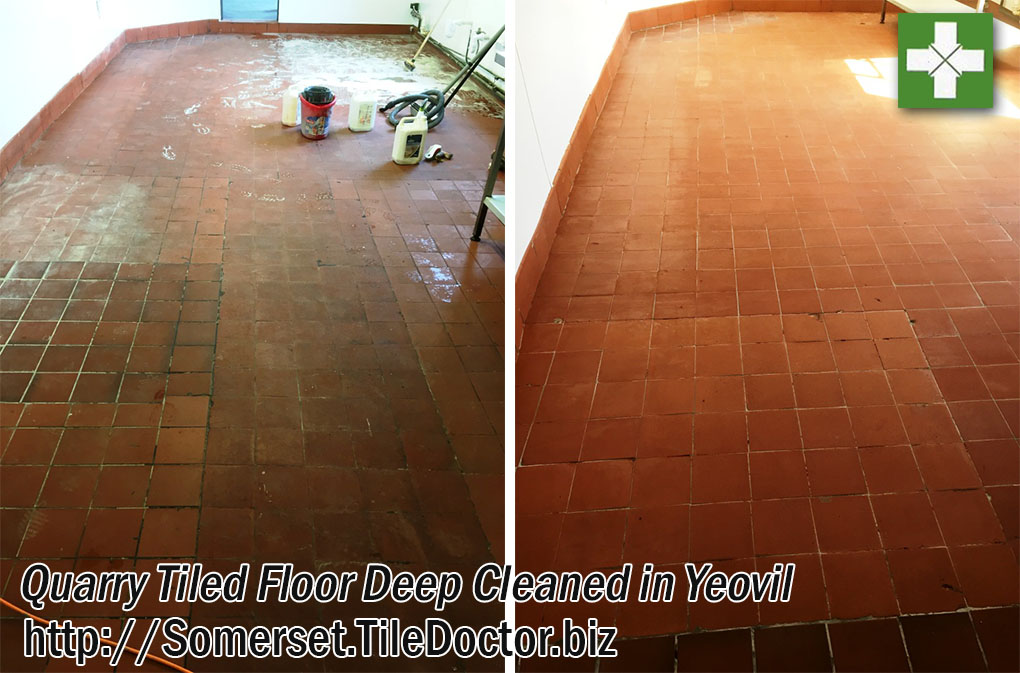 Quarry Tiled Floor Before and After Cleaning in Yeovil