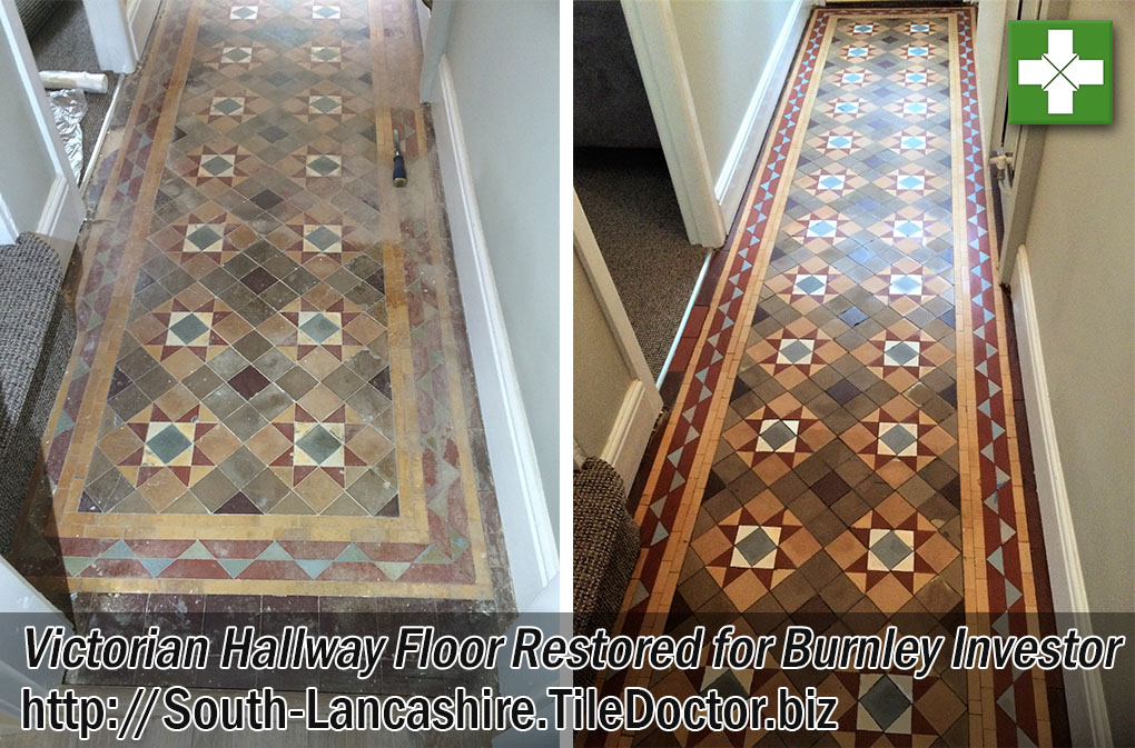 Victorian Hallway Floor Before and After Cleaning and Sealing in Burnley
