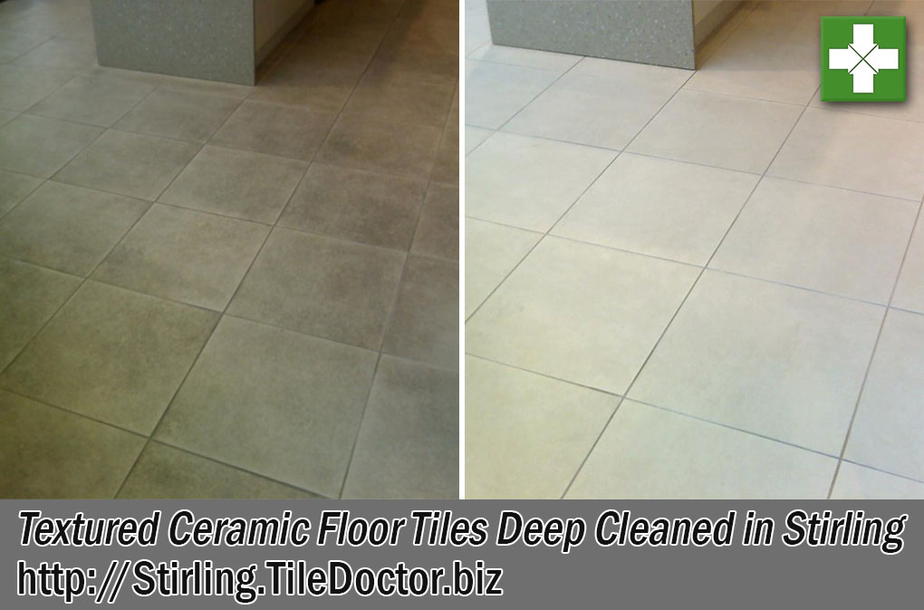 Textured Ceramic Shop Floor Tiles Before After Cleaning Stirling