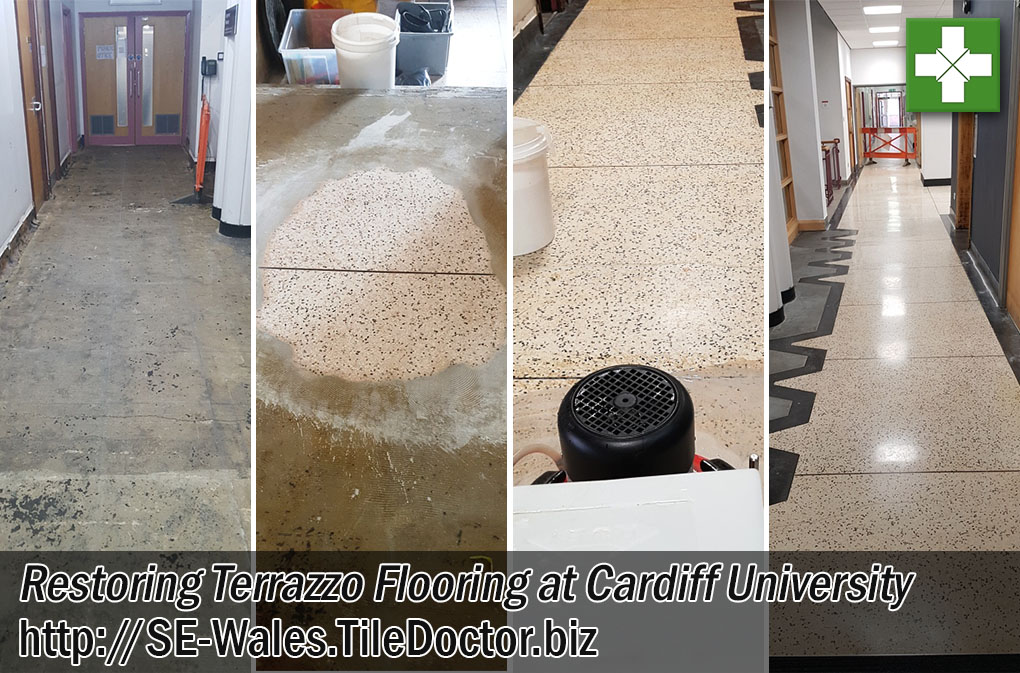 Terrazzo Tiled Floor Before and After Restoration Cardiff University