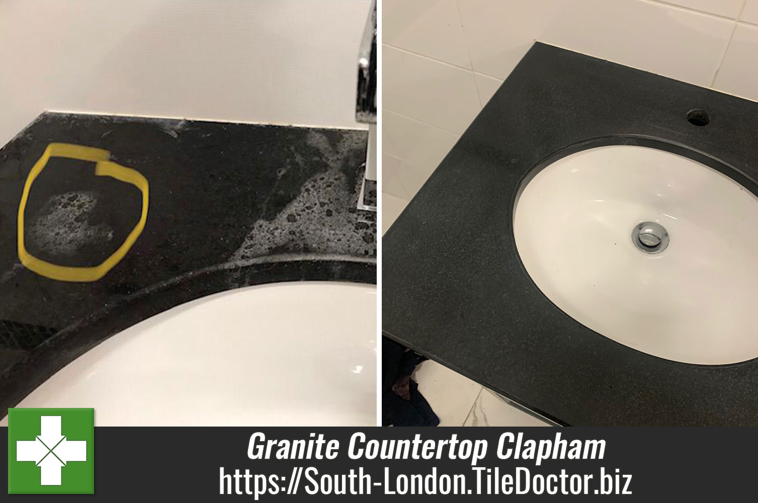 Acid Damaged Black Granite Sink Countertop Renovation Clapham