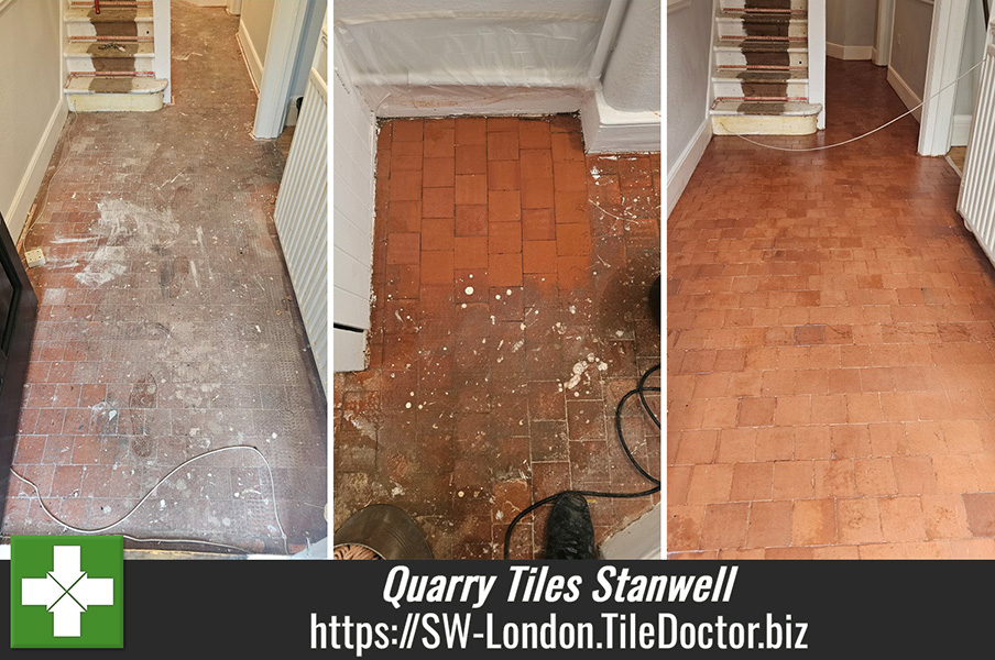 Quarry Tiled Hallway Floor Restoration Stanwell